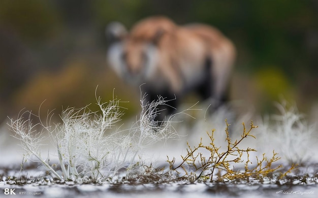 Photo a bear is standing in the snow and the picture is blurry