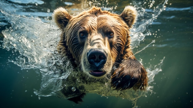 Photo a bear is swimming in the water and is swimming