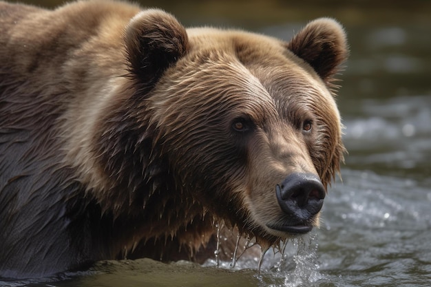 A bear is swimming in the water.