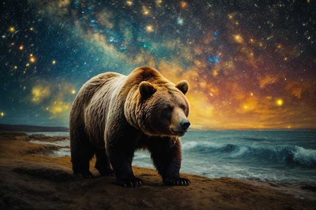 Bear looking at the night sky