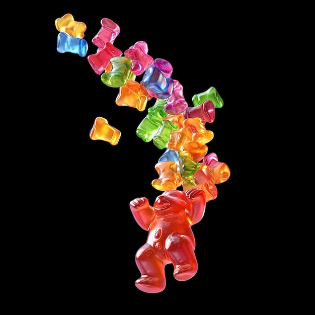 Photo a bear made out of gummy bears is standing in front of a black background