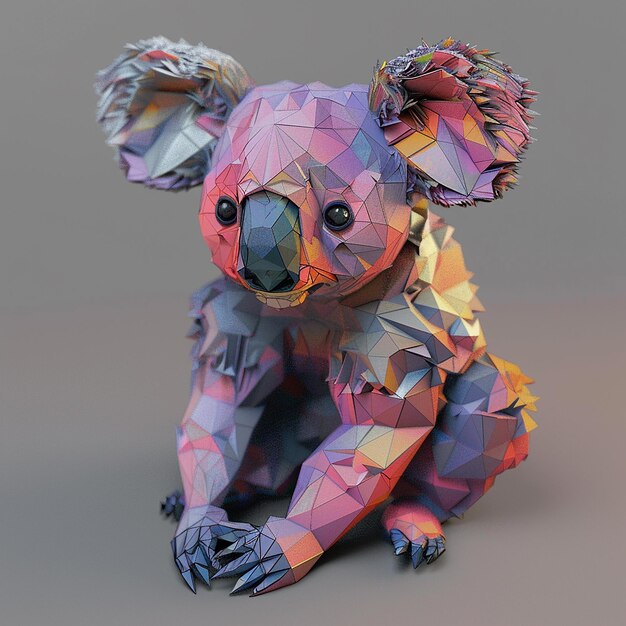 a bear made out of triangles with a multicolored background