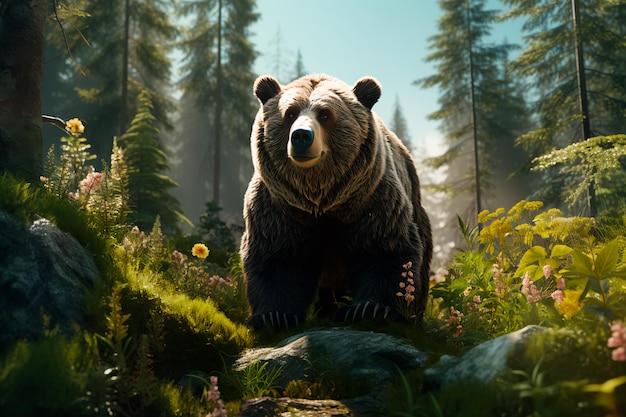 A bear in a mountain forest AI generated