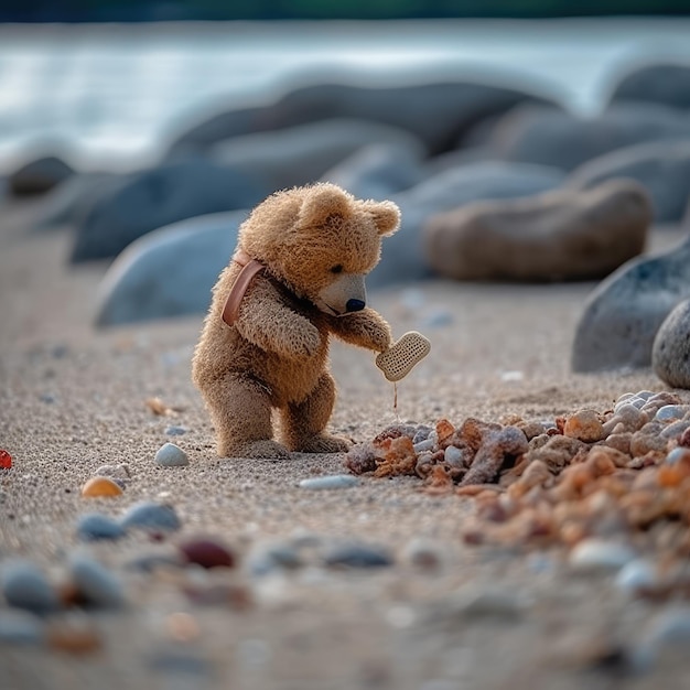 bear playing in beach