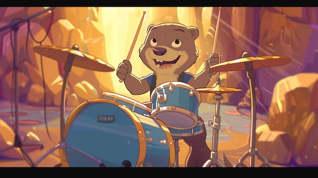 Photo a bear playing drums with a bear on the drums