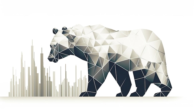 Bear polygon illustration with stock market trend on white background with Generative AI Technology