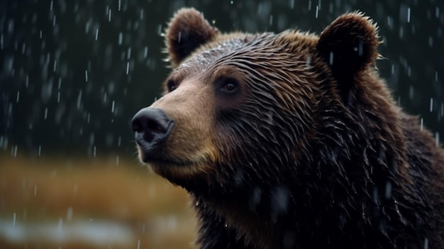 A bear in the rain