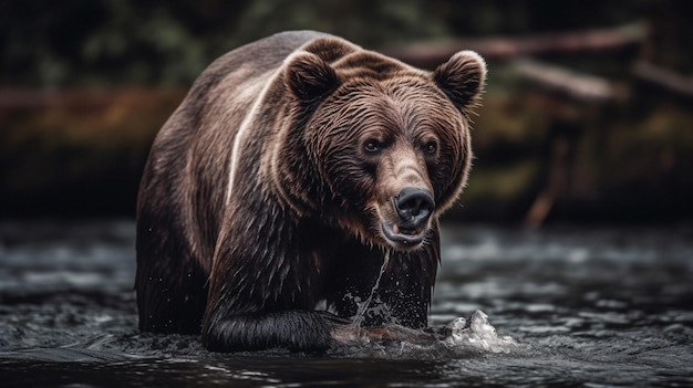 A bear in a river with water splashing around it