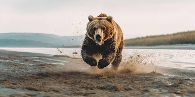 bear running on beach