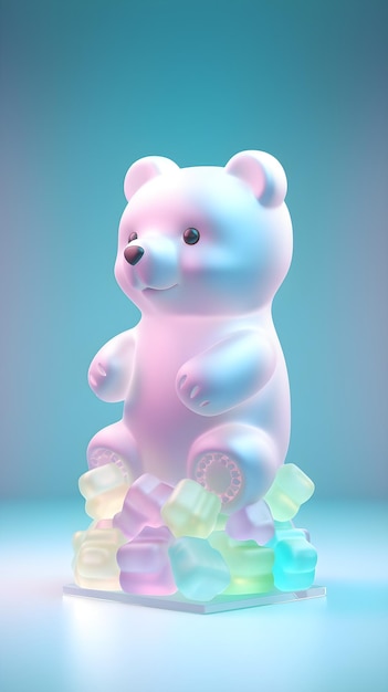 A bear sitting on ice cubes