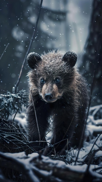 a bear in the snow by person