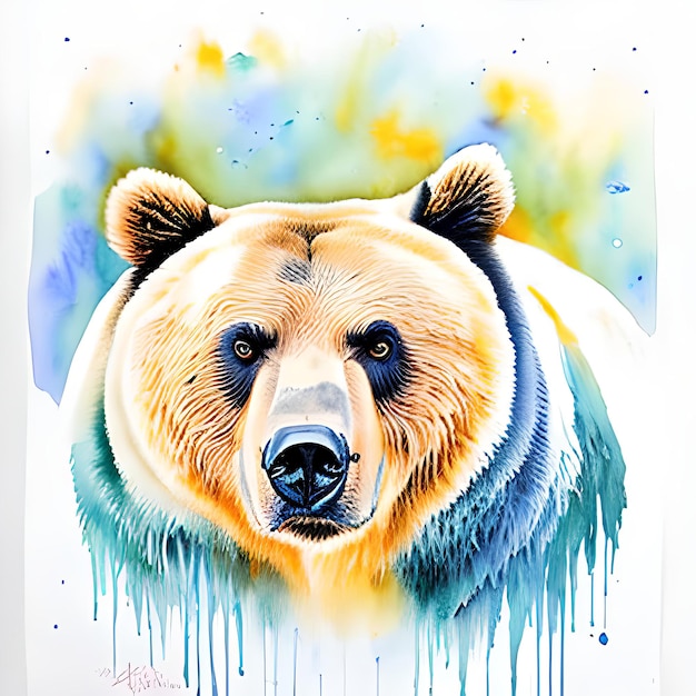 Bear Standing Alone on Rainy Day Muted Watercolors Generative Ai