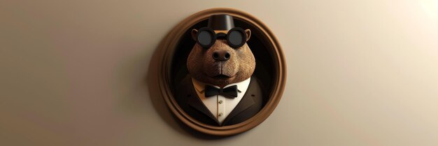 Photo bear in a suit and glasses framed portrait