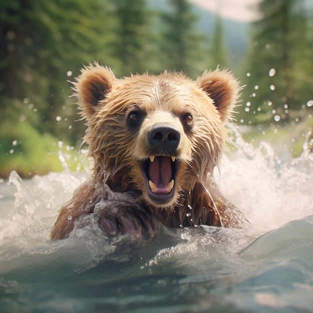 Photo a bear that is swimming in the water