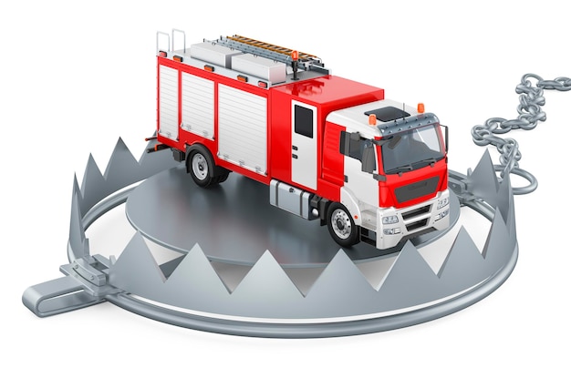 Bear trap with fire engine 3D rendering