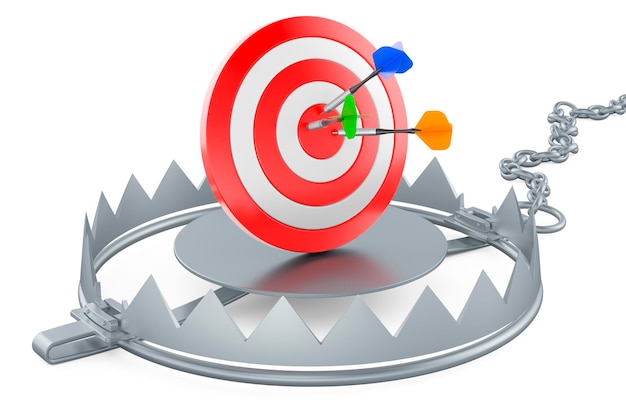 Bear trap with target with blue arrows 3D rendering