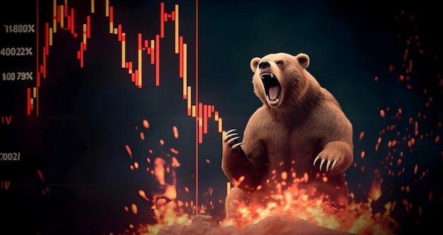 Bear with background of downtrend stock market Concept of market crush AI generated