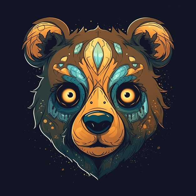 A bear with a blue face and yellow eyes.