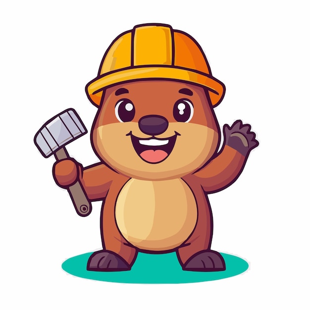 Photo a bear with a hard hat holding a hammer and a hammer