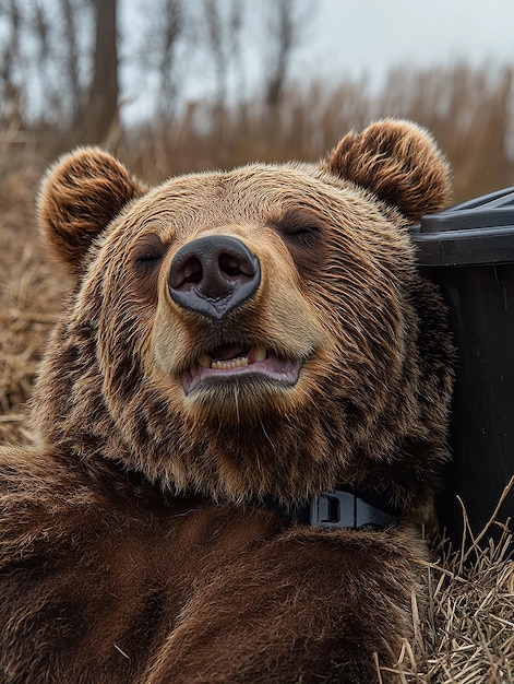 a bear with its mouth open and the camera is showing its teeth