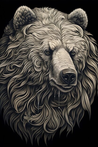 bear with long hair 1950 illustration vector art black background