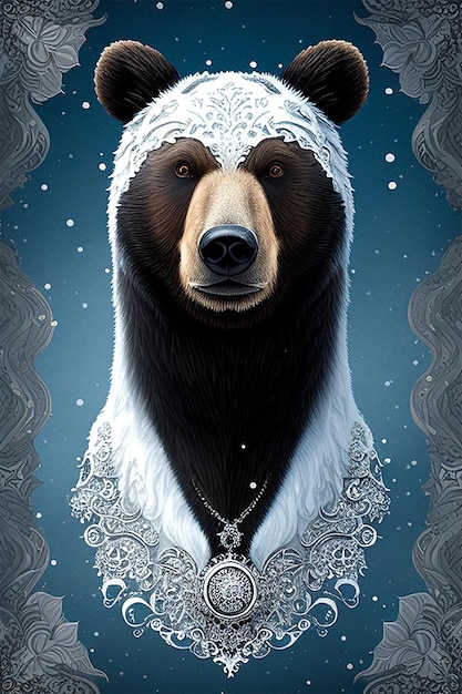 Photo a bear with a necklace on its neck