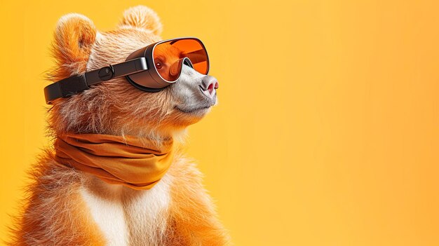 Photo bear with vision virtual reality sunglass solid background