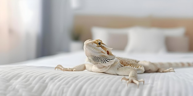 Bearded Dragon lounging in a contemporary apartment Concept Pet Photography Exotic Pets Indoor Setting Reptile Care Bearded Dragon Warmth