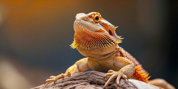 Bearded Dragon Pogona Vitticeps With Scaly Golden Gaze Stands Solo