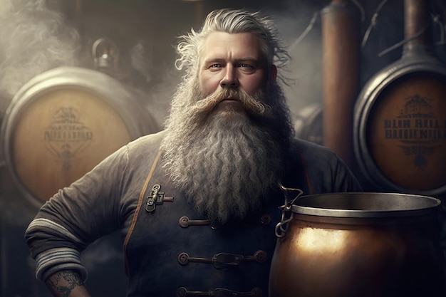 Bearded male brewer in interior of brewery Generative AI