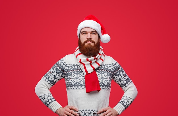 bearded male in Santa during Christmas