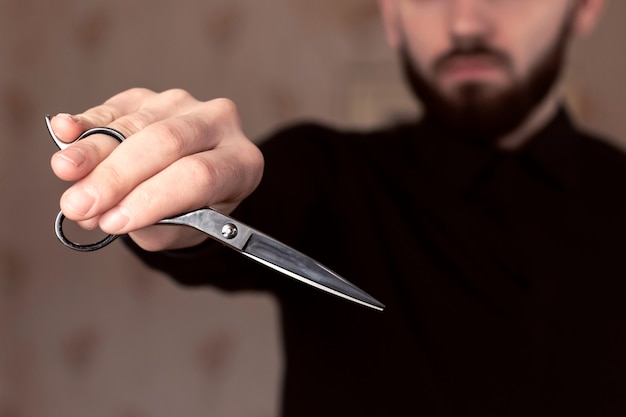 Bearded man, Barber scissors, hairdresser.