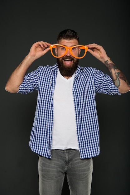 Bearded man brutal caucasian hipster with moustache Facial care Male fashion Mature hipster with beard happy man in party glasses summer vacation Open and sociable