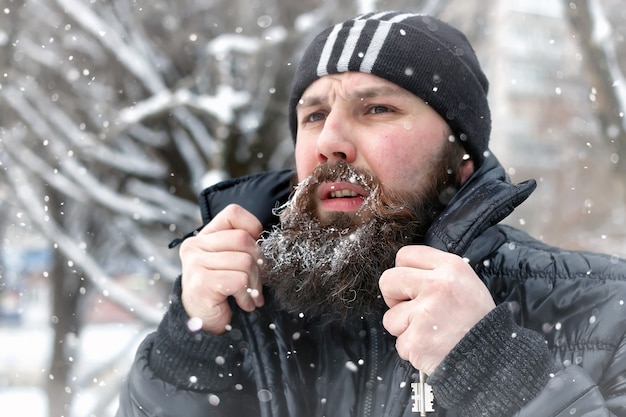 Bearded man ice snow winter