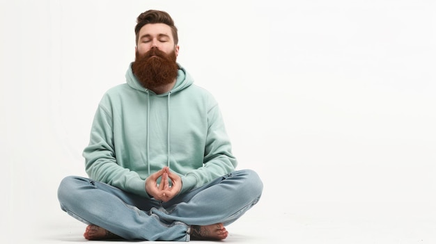 Photo the bearded man meditating