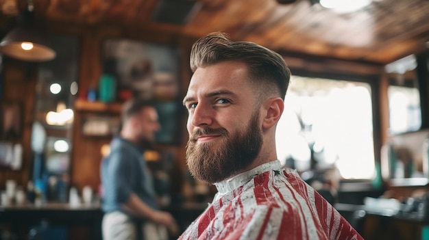 Photo a bearded man with a beard wearing a red and white shirt