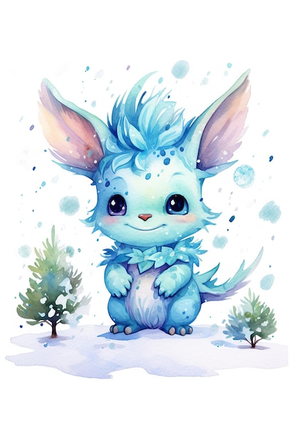 Beast winter blizzard watercolor clipart cute isolated on white background with Generative AI