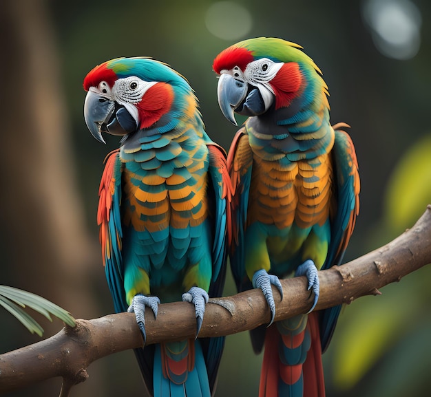 beatiful small green parrot perched on a thin branch in a tree generative ai