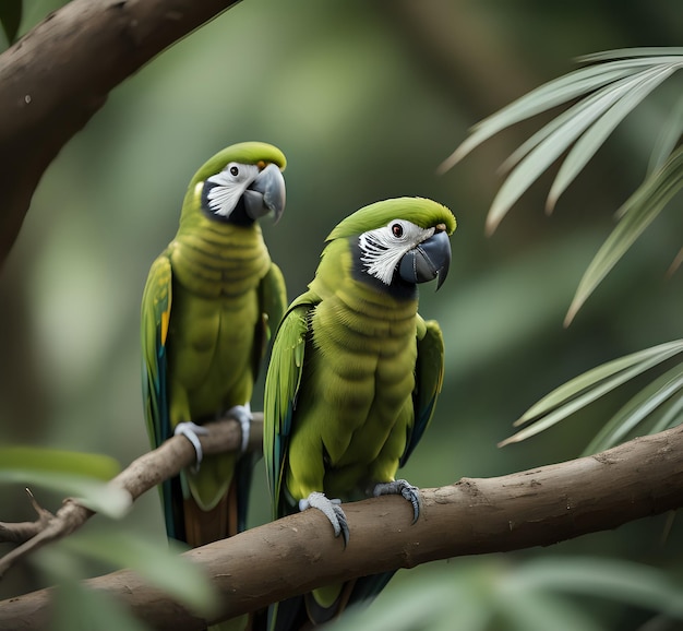 beatiful small green parrot perched on a thin branch in a tree generative ai