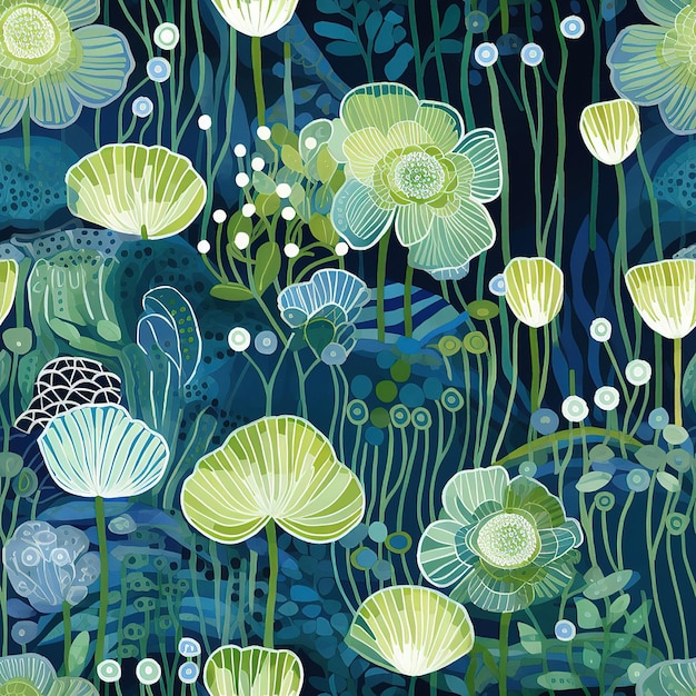 Photo beatutiful artworks of tropical plants in green and blue tonals