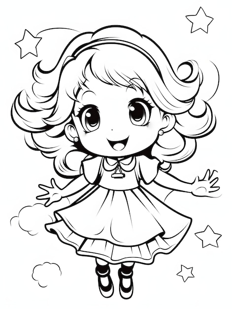 Beaufitul anime girl coloring page black and white