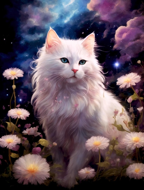 A Beauitful awesome white cat sits generated by Ai