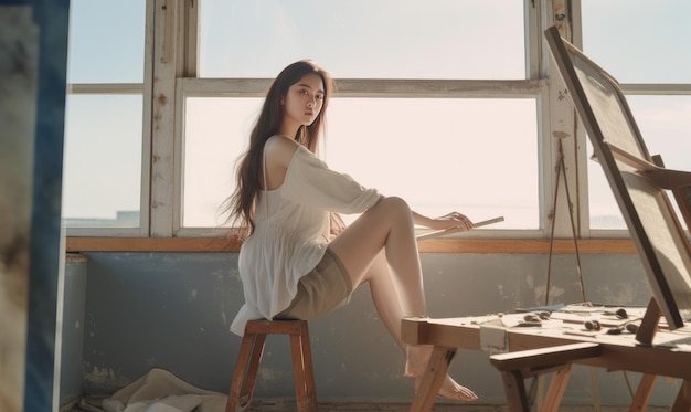 A beautiful 15 years old Korean girl with a slender