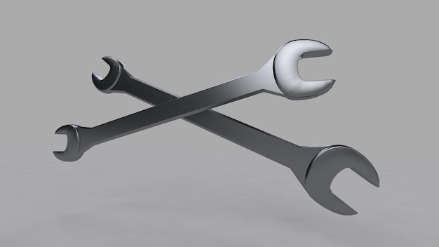 A beautiful 3d illustration with spanner equipment on a gray gradient background