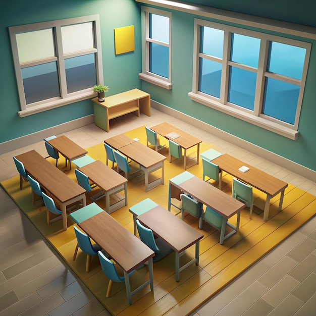 Photo a beautiful 3d model empty classroom