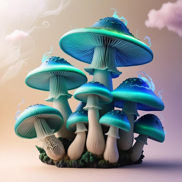 Photo beautiful 3d mushrooms