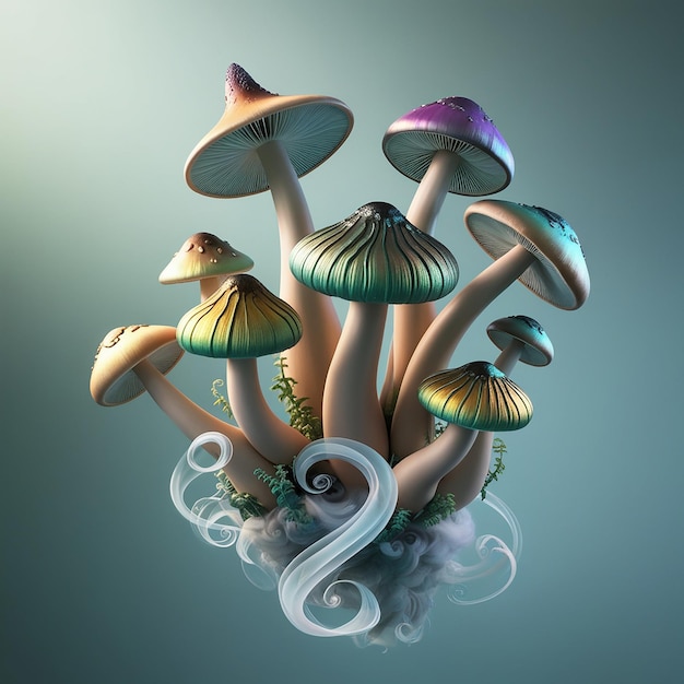 Photo beautiful 3d mushrooms