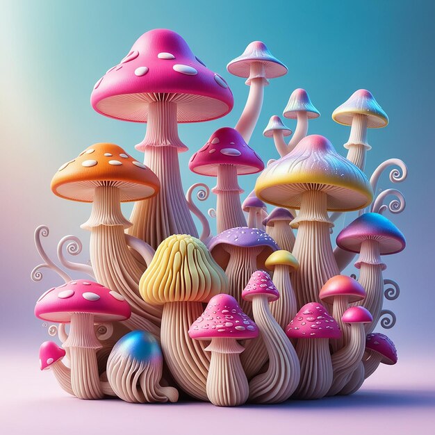 Photo beautiful 3d mushrooms