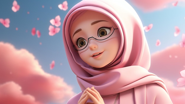 Beautiful 3D muslimah cute flower pink