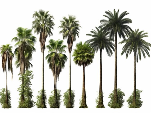 Beautiful 9 Palm Trees Isolated on White Background Perfect for Any Design Project